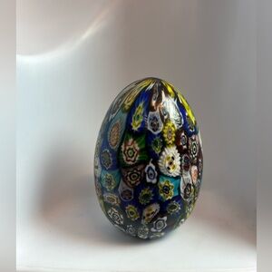 Vintage Murano Art Glass Millefiori Egg Matte Satin Paperweight 3"